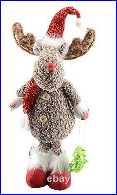 56cm Standing Rudolf With Santa Pompom Hat Christmas Home Decoration