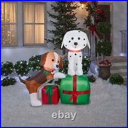 59 Santa Puppy Dogs On Christmas Gifts Lighted Airblown Inflatable Yard Decor