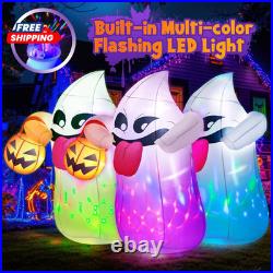 5FT Halloween Inflatables Ghost Built-In 3-Colored Flashing LED Light, Cute Hall