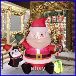5FT Inflatable Sitting Santa Claus Outdoor with Penguin and Gift Box Christmas