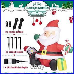 5FT Inflatable Sitting Santa Claus Outdoor with Penguin and Gift Box Christmas
