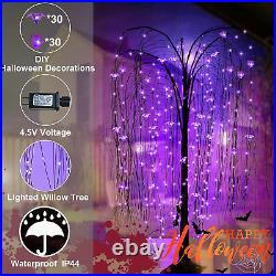 5Ft Halloween Tree Outdoor Decorations, 240 LED Purple Lighted Willow Tree with