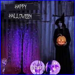 5Ft Halloween Tree Outdoor Decorations, 240 LED Purple Lighted Willow Tree with