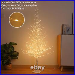 5Ft Lighted Birch Tree 814LED White Christmas Tree for Christmas Decorations