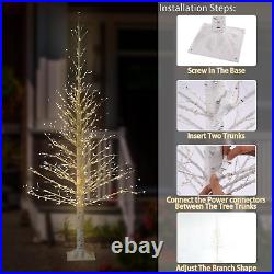 5Ft Lighted Birch Tree 814LED White Christmas Tree for Christmas Decorations