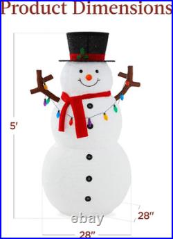 5Ft Lighted Pop-Up Snowman, Large White Outdoor Christmas Holiday Decoration With
