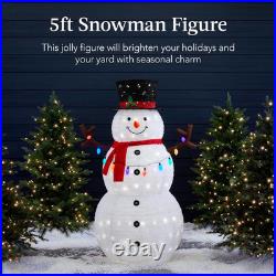5Ft Lighted Pop-Up Snowman, Large White Outdoor Christmas Holiday Decoration With