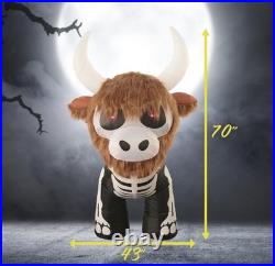 5'10 LED Skeleton Highland Cow with Fur Halloween Inflatable Haunted House Decor 5'10 LED Skeleton Highland Cow with Fur Halloween Inflatable Haunted House Decor