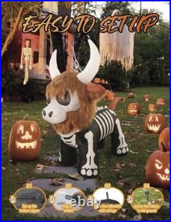 5'10 LED Skeleton Highland Cow with Fur Halloween Inflatable Haunted House Decor 5'10 LED Skeleton Highland Cow with Fur Halloween Inflatable Haunted House Decor