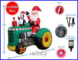 5.3 Foot Tall Christmas Inflatable Santa Claus Drive Tractor with Penguin LED