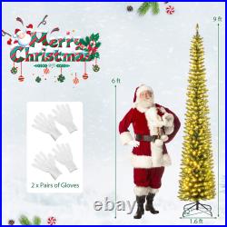 5/6/7/8/9 FT Pre-Lit Artificial Christmas Tree Slim Pencil Xmas Office Decor