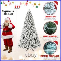 5/6/7/8/9 ft Pre-lit Artificial Christmas Tree Hinged Snow Flocked Xmas Trees