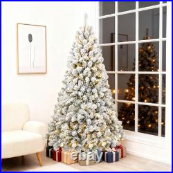 5/6/7/8/9 ft Pre-lit Artificial Christmas Tree Hinged Snow Flocked Xmas Trees