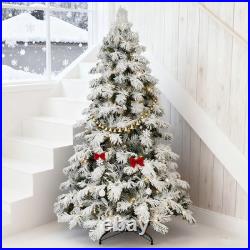 5/6/7/8 Ft Prelit Snow Flocked Artificial Christmas Tree Winter Indoor Decorate
