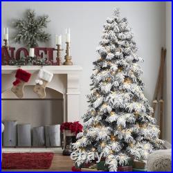 5/6/7/8 Ft Prelit Snow Flocked Artificial Christmas Tree Winter Indoor Decorate 5/6/7/8 Ft Prelit Snow Flocked Artificial Christmas Tree Winter Indoor Decorate