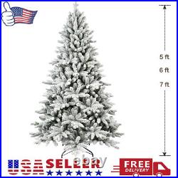 5/6/7 FT Flocked Artificial Christmas Tree Full Appearance with Sturdy Metal Stand