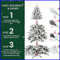 5/6/7 FT Flocked Artificial Christmas Tree Full Appearance with Sturdy Metal Stand