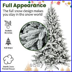 5/6/7 FT Flocked Artificial Christmas Tree Full Appearance with Sturdy Metal Stand