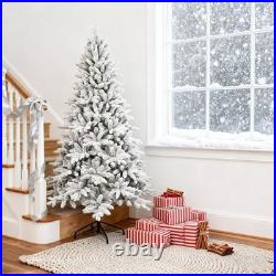 5/6/7 Ft Snow-Flocked Realistic PE/PVC Artificial Christmas Tree Foldable Base