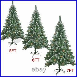 5/6/7ft Large Artificial Christmas Tree Snow & Cones Realistic Xmas Decoration