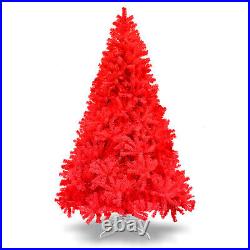 5/7/7.5' Red Hinged Christmas Tree Artificial Fir Xmas Tree for Holiday Decor