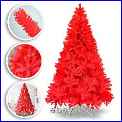 5/7/7.5' Red Hinged Christmas Tree Artificial Fir Xmas Tree for Holiday Decor