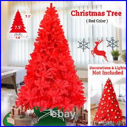 5/7/7.5' Red Hinged Christmas Tree Artificial Fir Xmas Tree for Holiday Decor