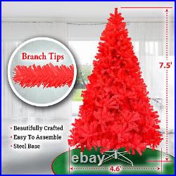 5/7/7.5' Red Hinged Christmas Tree Artificial Fir Xmas Tree for Holiday Decor