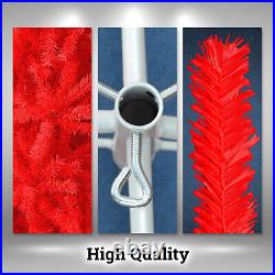 5/7/7.5' Red Hinged Christmas Tree Artificial Fir Xmas Tree for Holiday Decor