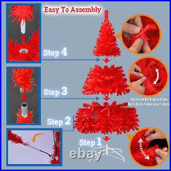 5/7/7.5' Red Hinged Christmas Tree Artificial Fir Xmas Tree for Holiday Decor