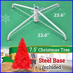 5/7/7.5' Red Hinged Christmas Tree Artificial Fir Xmas Tree for Holiday Decor