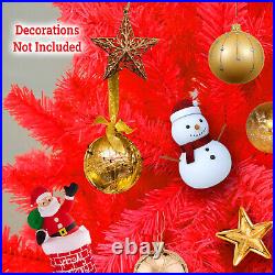 5/7/7.5' Red Hinged Christmas Tree Artificial Fir Xmas Tree for Holiday Decor