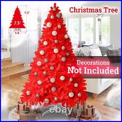 5/7/7.5' Red Hinged Christmas Tree Artificial Fir Xmas Tree for Holiday Decor