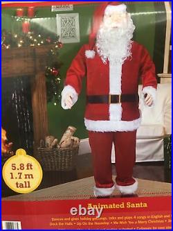 5.8ft Holiday Time Animated Dancing + Singing Santa Claus Christmas Prop Décor