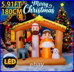 5.91FT Inflatable Toy Jesus Donkey Lamb Nativity With LED Lights Xmas