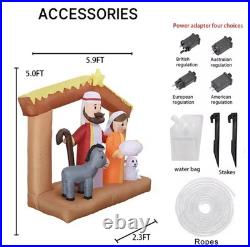 5.91FT Inflatable Toy Jesus Donkey Lamb Nativity With LED Lights Xmas