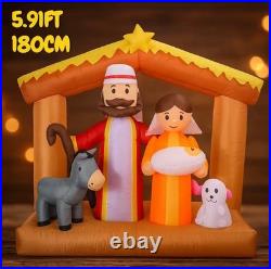 5.91FT Inflatable Toy Jesus Donkey Lamb Nativity With LED Lights Xmas