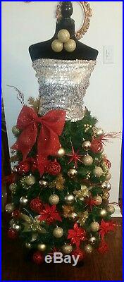 5' DRESS FORM MANNEQUIN PRE-LIT ARTIFICIAL CHRISTMAS TREE With FLOCKED BRANCHES