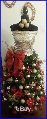 5' DRESS FORM MANNEQUIN PRE-LIT ARTIFICIAL CHRISTMAS TREE With FLOCKED BRANCHES