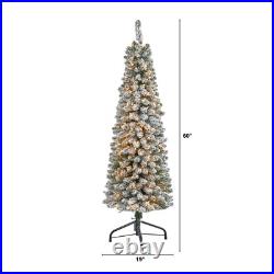 5′ Flocked Pencil Artificial Christmas Tree, Clear Lights & Bendable Branches
