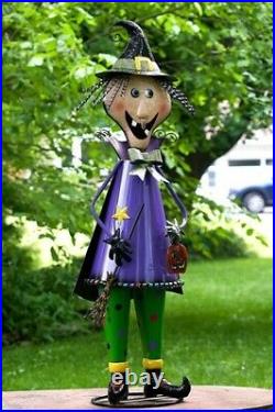 5 Foot Tall Metal Witch with Broom Stick Halloween Figurine Decoration