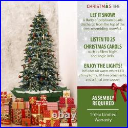 5 Ft. Silvery White Prelit Artificial Christmas Tree With Music And Green Base
