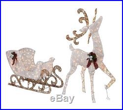 5' Lighted White Reindeer with Sleigh Outdoor Christmas Decor 350 Mini Lights