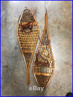 (5 Pair) Vintage Rustic Wooden Snow Shoe Rawhide Leather for Lodge & Cabin Decor