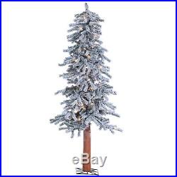 5′ Pre-Lit Artificial Flocked Alpine Christmas Tree 100 Clear Lights And Stand