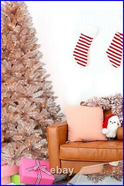 5′ Pre-lit Rose Gold Oregon Fir Tinsel Artificial Christmas Xmas Tree, 507 TIPS