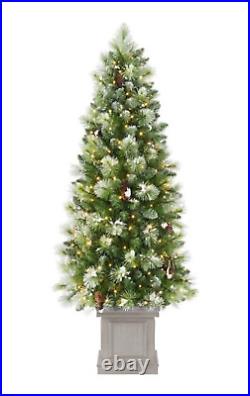 5' SHIMMERING FROSTED POTTED PRE-LIT LED TREE with150 WM WHITE MICRO FAIRY LIGHTS