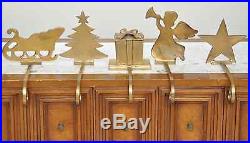 5 Solid brass Christmas Tree Star Angel & Sleigh Stocking Hangers Vintage Heavy