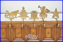 5 Solid brass Christmas Tree Star Angel & Sleigh Stocking Hangers Vintage Heavy