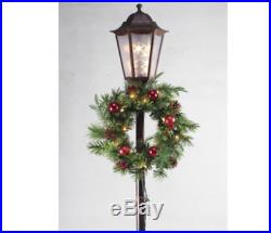 5' Tall Prelit Decorated Wreath Lamp Post Pot Outdoor Lawn Porch Christmas Decor